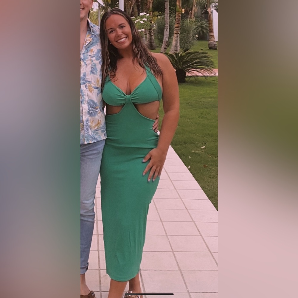 Green bodycon midi cut out dress